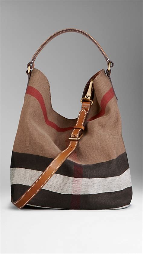 medium canvas check leather hobo bag burberry|BURBERRY Canvas Mega Check Medium Susanna Hobo Black.